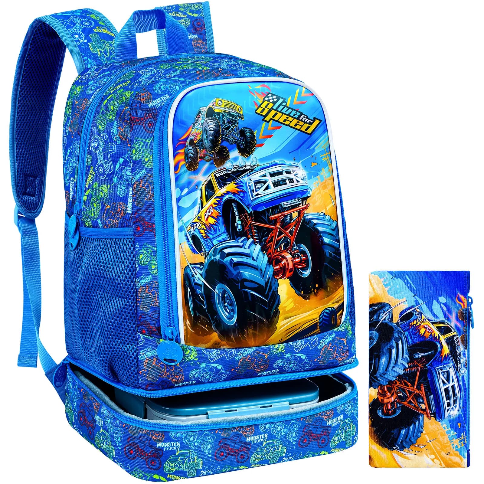 2-in-1 Children Backpack Set, Sturdy School Backpack with Organized Space & Pen Pouch for Elementary Boys