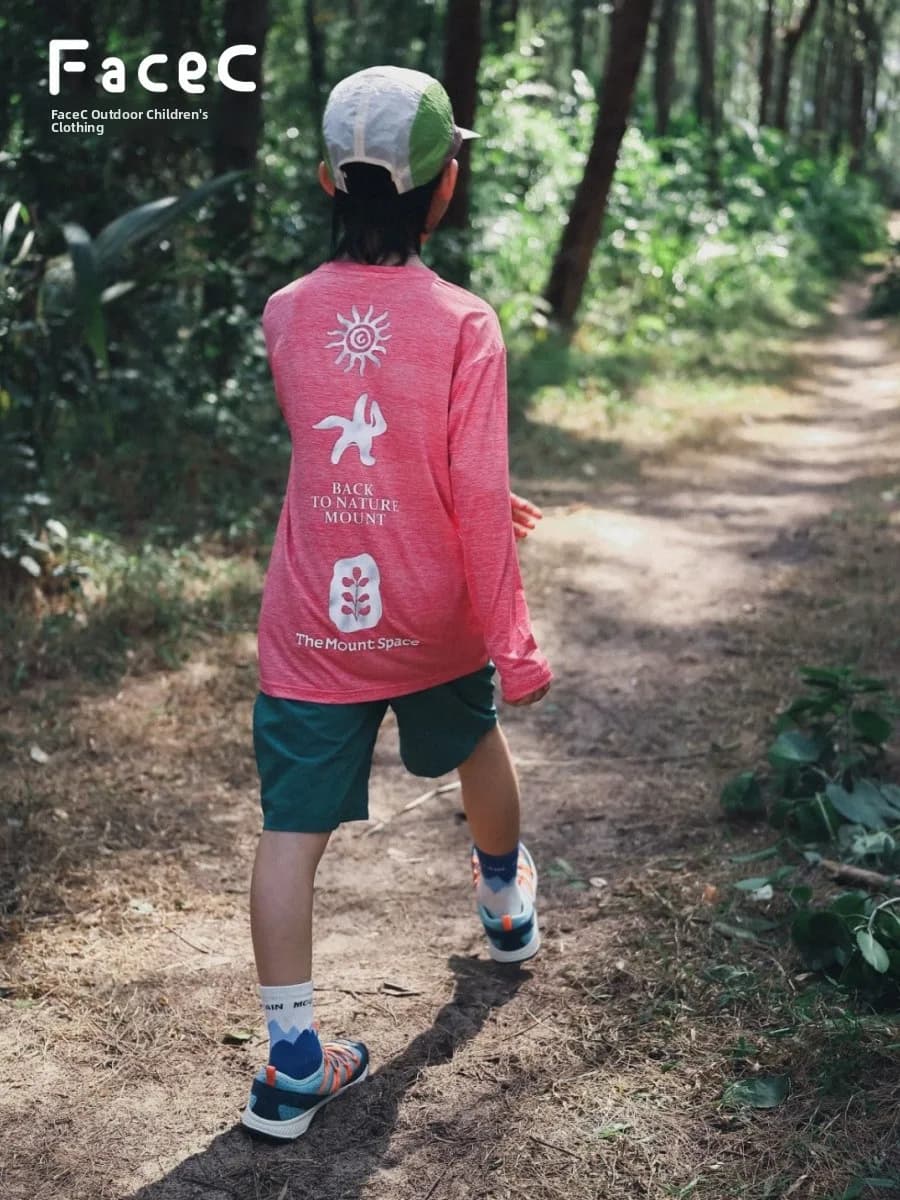 Facec Boys Long Sleeve T Shirt Lightweight Quick Dry Breathable Outdoor Summer New Style Sun Protection Cool Feeling Shirt