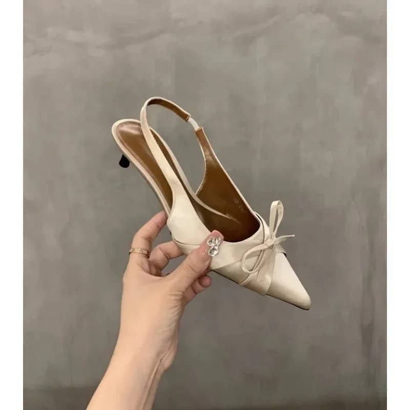 sexy Summer's pointed-toe silk satin high heels brand design bow elegant slim sandals women's shoes large size zapatos de mujer