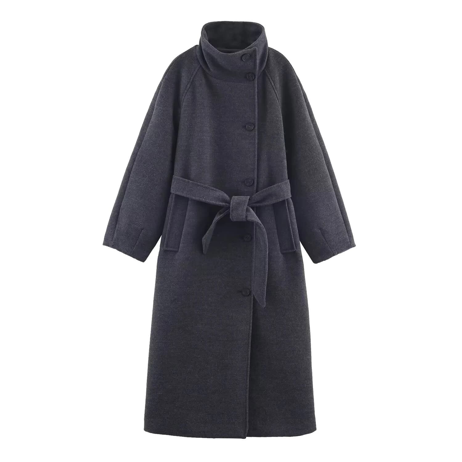 Women's clothing in European and American style new fashion versatile coat jacket with belt in solid color long sleeves with raised collar