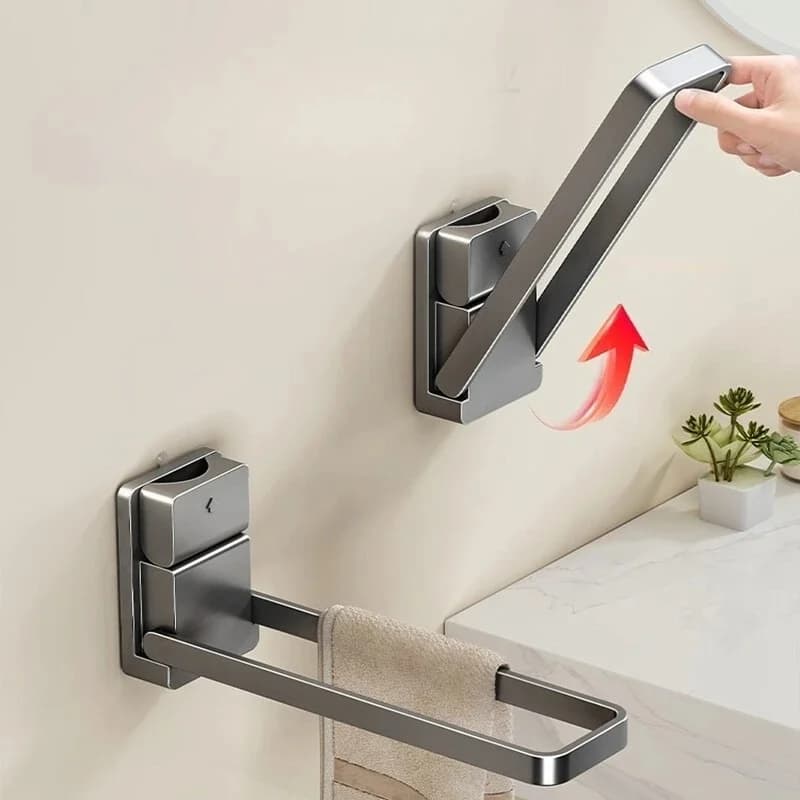 Suction Towel Bar, No Drill Foldable Wall Mount Rack, Multi-functional Bathroom Storage Holder for Bath Towels