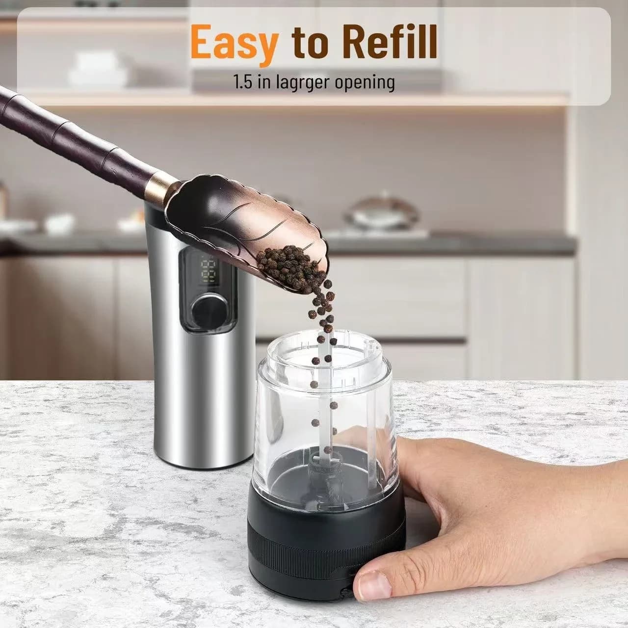 Set Macinapepe e Macinasale Elettrico Automatico con Base di Ricarica, Regolazione della Macinatura, Macina Spezie per Cucina