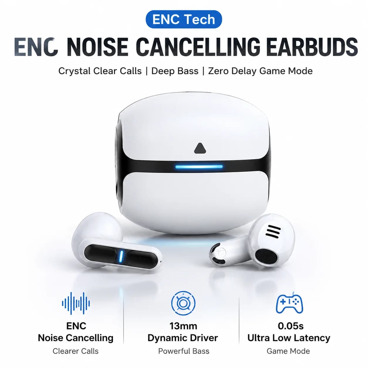 TWS Semi‑In‑Ear Wireless Earbuds Low Latency Gaming Headset ENC Call Noise Cancelling Master‑Tuned Audio Bluetooth Earphones