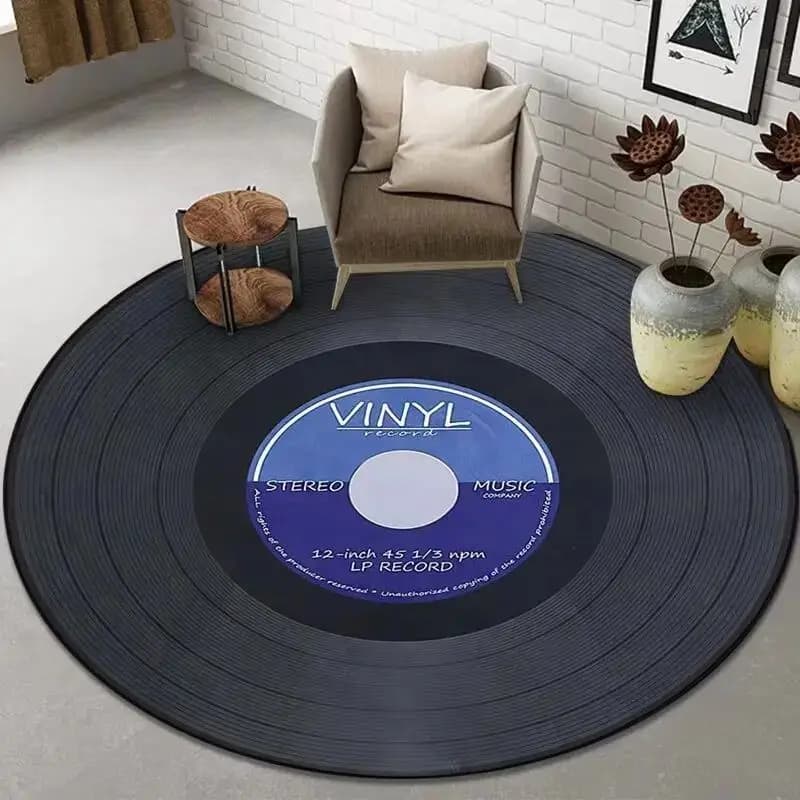 VIKAMA Piano Keyboard Round Rug Black White Non-slip Soft for Living Room Bedroom Home Decor