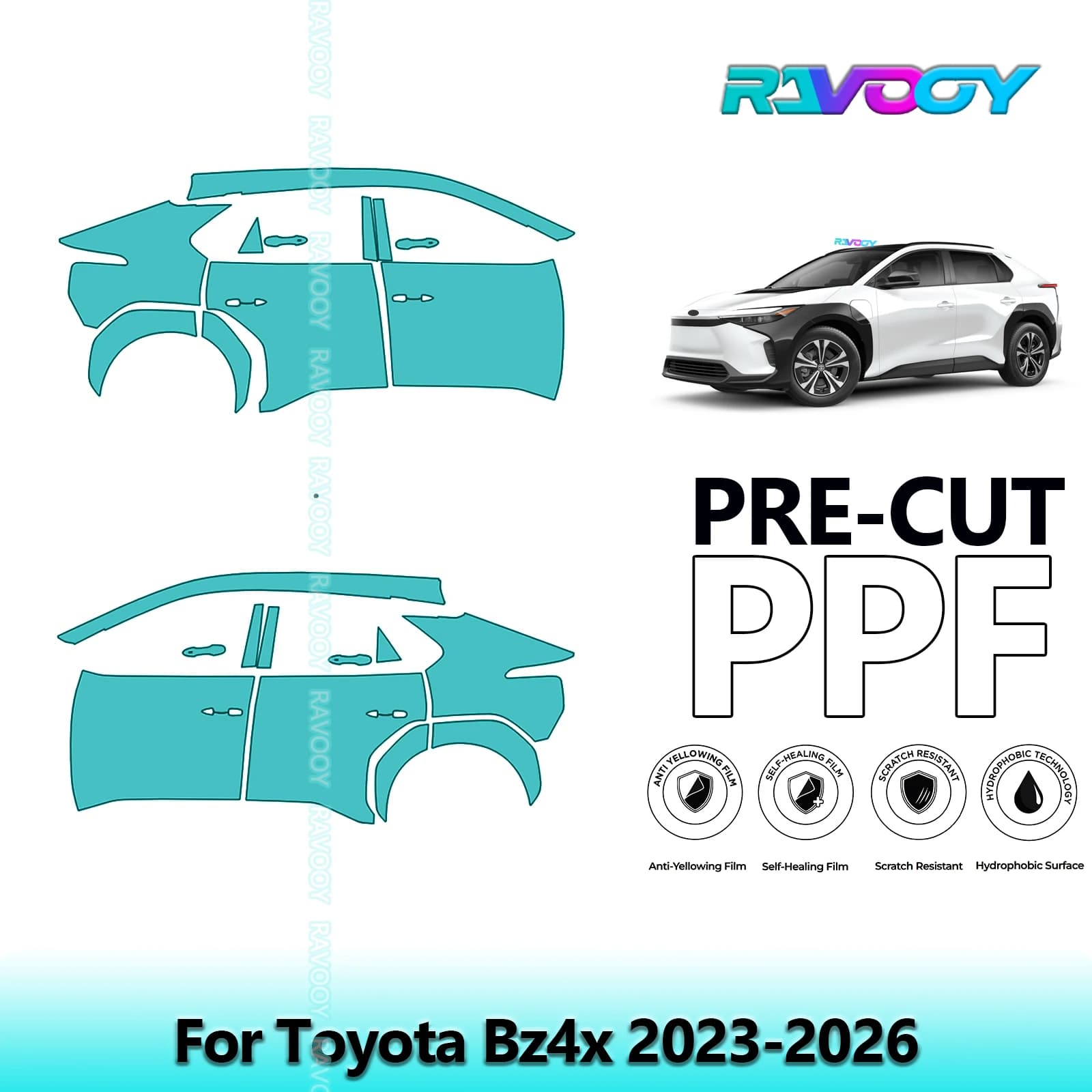 For Toyota Bz4x 2023-2026 8.5mil Transparent Opaque Pre-Cut PPF Door and Pillar A/B Kit Protection Film TPU Set