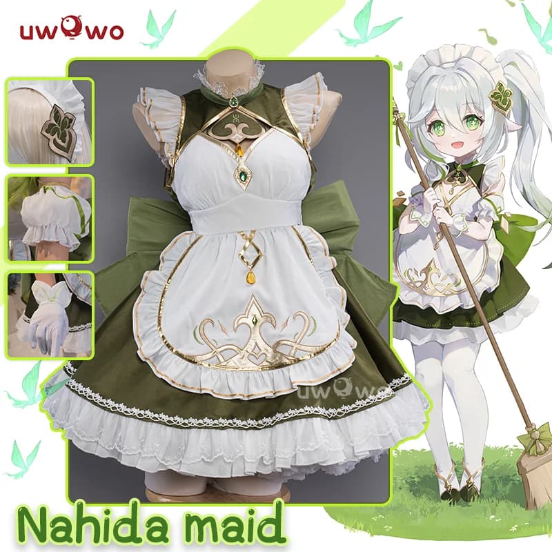 Costume Cosplay di Nahida da Genshin Impact, Fanart di Nahida, Simpatico Costume da Cameriera, Abito Verde Ghiaccio per Halloween 2026