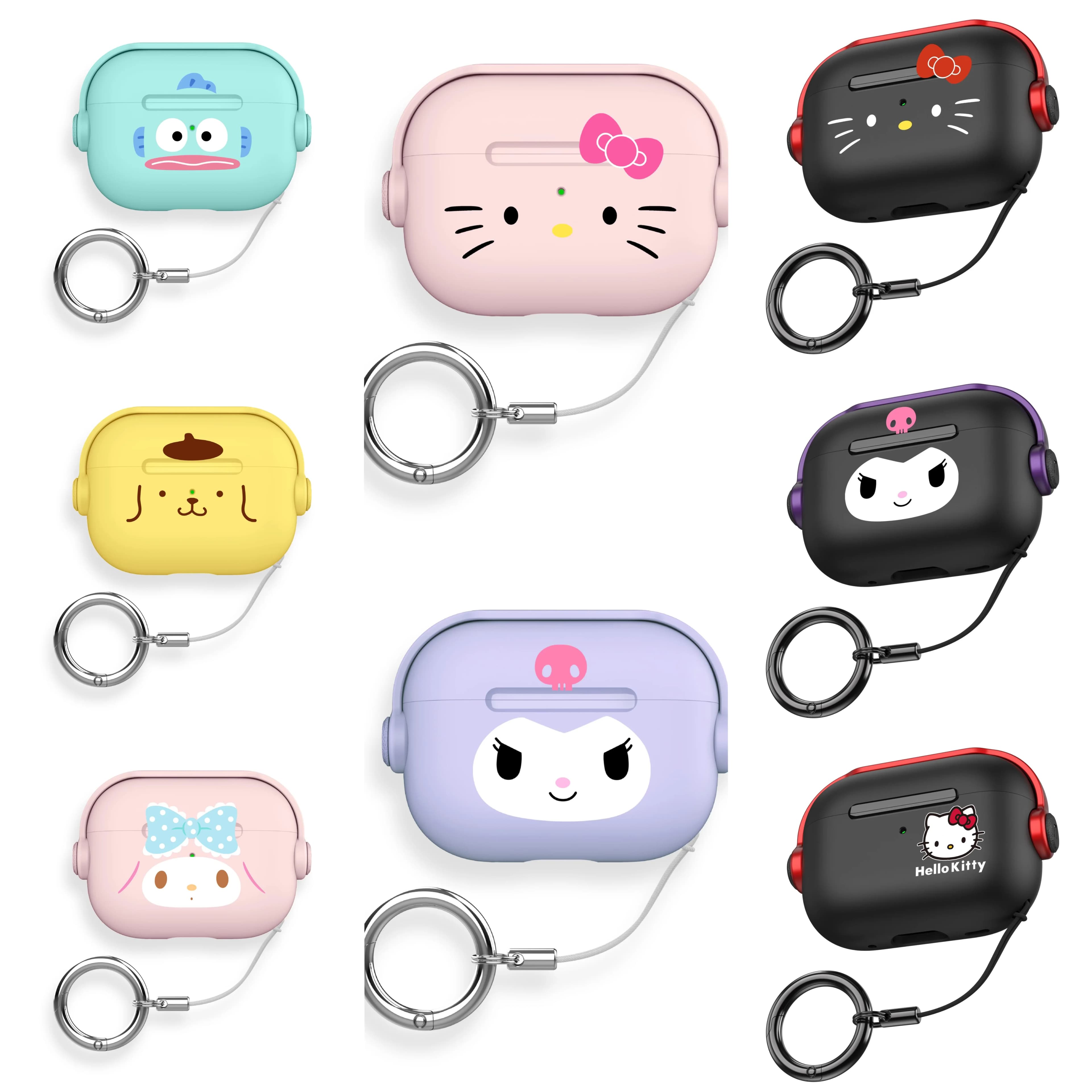 Simpatica custodia per auricolari Hello Kitty per Airpods 4 2 3 1 Pro 2 Airpods Pro3, cover protettiva per cuffie Bluetooth wireless con gancio