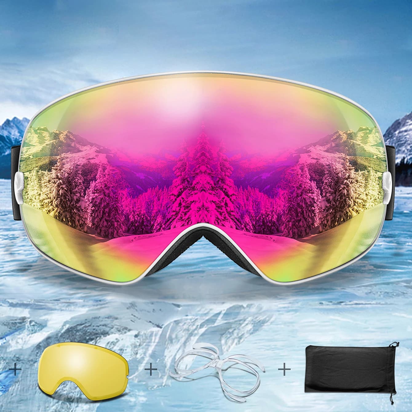 Anti-Fog SKI Goggles Snowboard Snowmobile Goggles UV400 with Night Vision Lens Men Women Teen Gift for Christmas and New Year