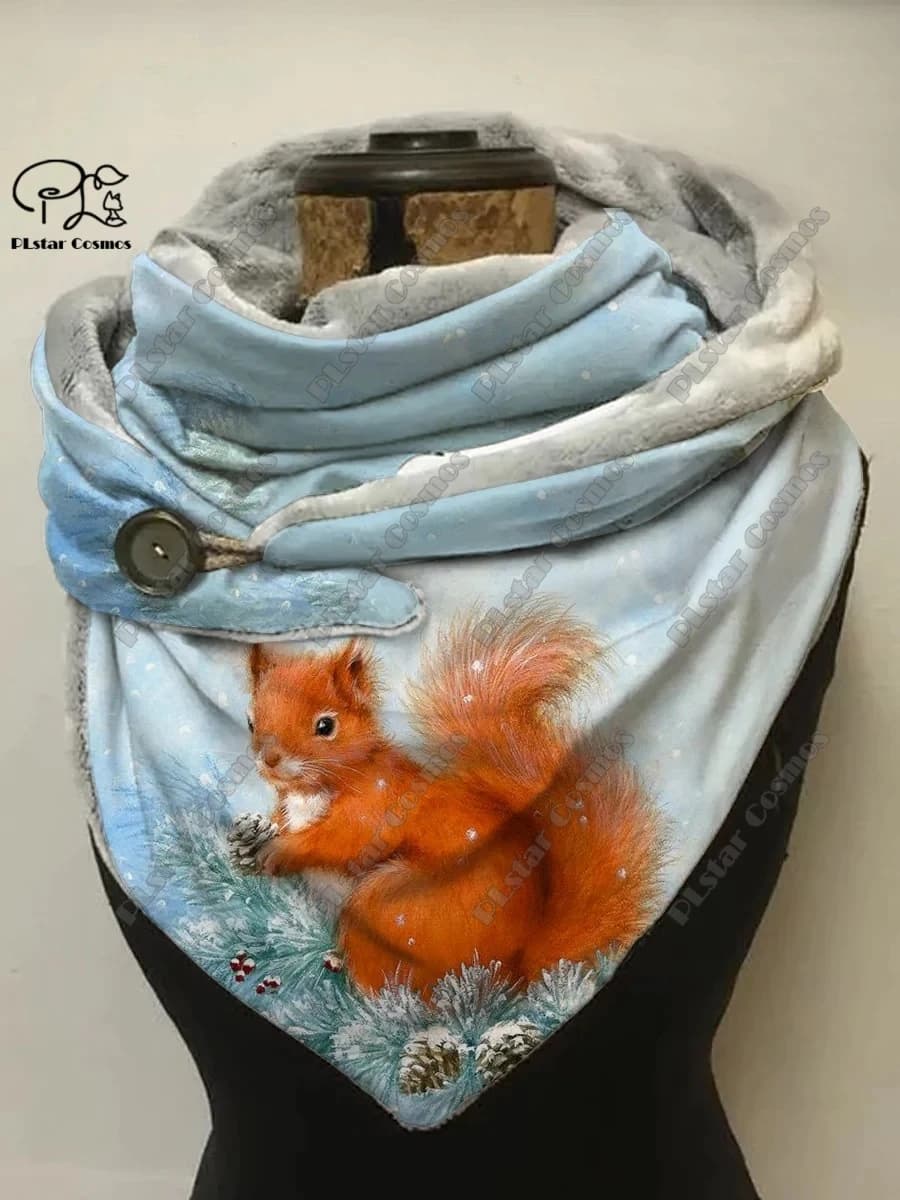 Printed hot shawl with butterfly pattern cute squirrel set animal printed in 3D Small spring and winter triangle scarf