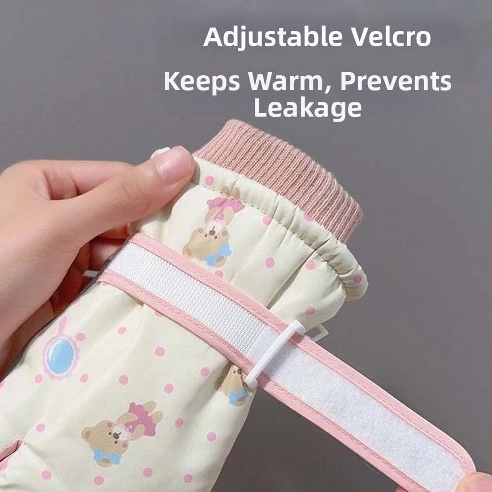 Riding Gloves Fleece Liners Ski Mittens Anti-splash Water Printed Bear Thermal Gloves Adjustable Padded Snow Mittens Riders