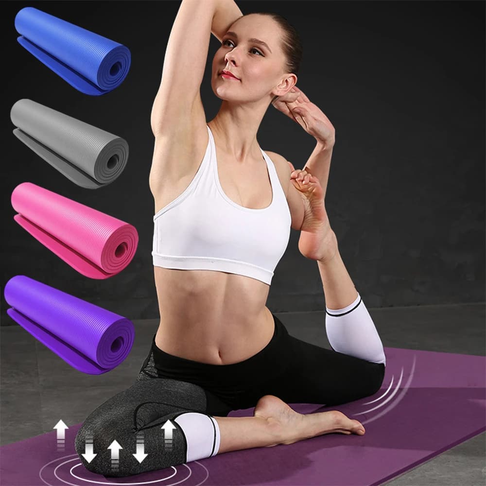 10 mm thick anti-slip yoga mat 183 * 61 cm for beginners NBR Gym Fitness Pilates Pad sports gymnastics mat with strap