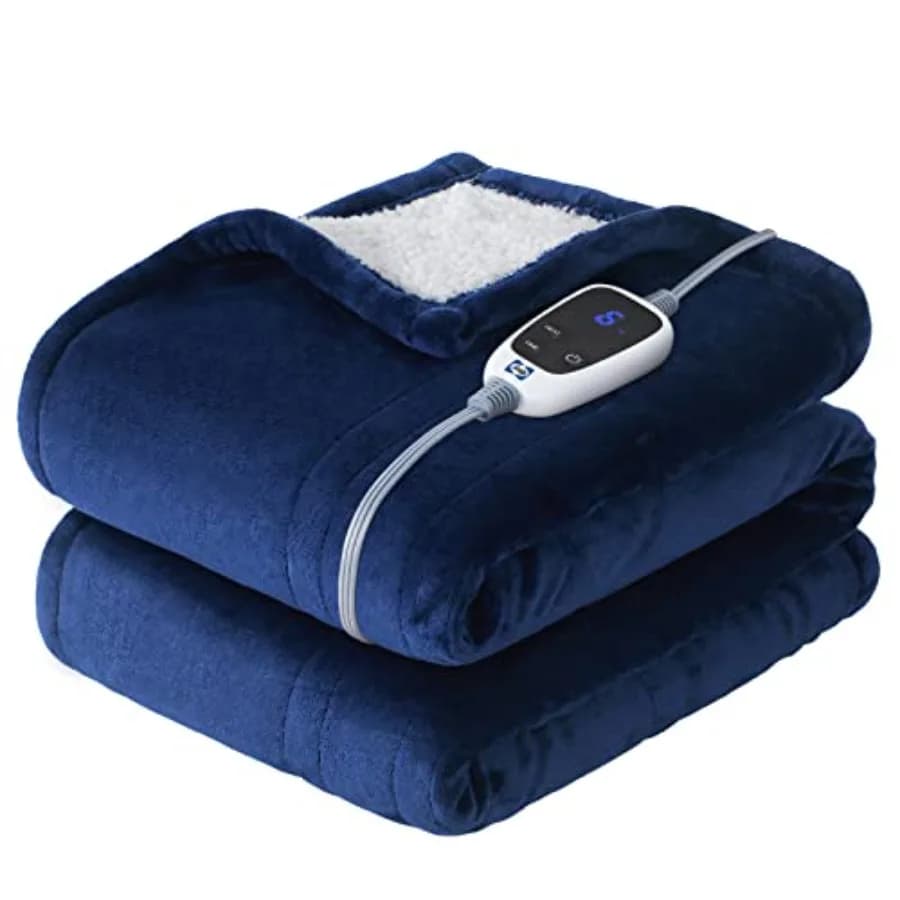 Coperta Elettrica Riscaldata in Flanella e Sherpa con 6 Impostazioni di Calore e Spegnimento Automatico da 2-10 Ore, Lavabile in Lavatrice 50x60