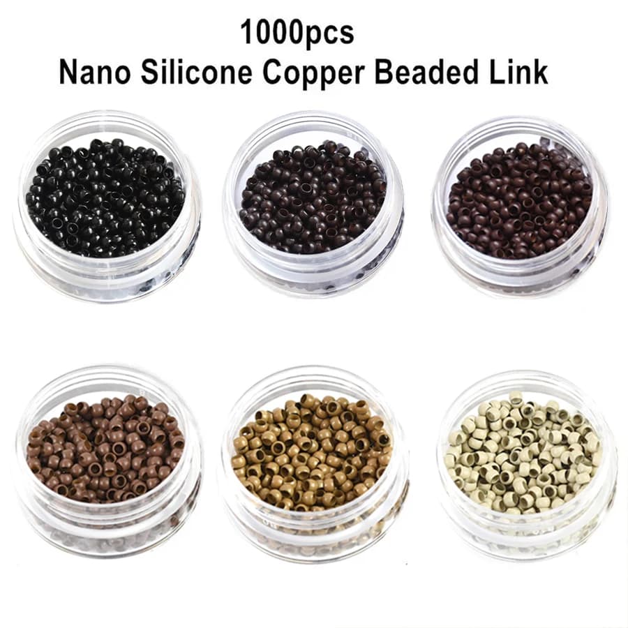 1000 perline di estensione dei capelli con micro anello rivestito in silicone nano da 3 mm per estensioni dei capelli umani con punta nano