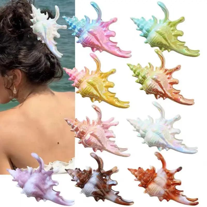 1Pcs Shark Clip Hair Claw Painted Conch Hairpin Colorful Must-have Accessory for Summer Beach Hair Styles