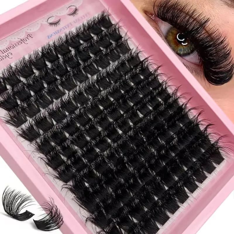 Ciglia a Ciuffetti 100D Effetto Fluffy Fai-da-te 8D 0.07mm D-Curl 14-24mm, Ciglia Finte Morbide Riutilizzabili per Principianti Applicazione Trucco