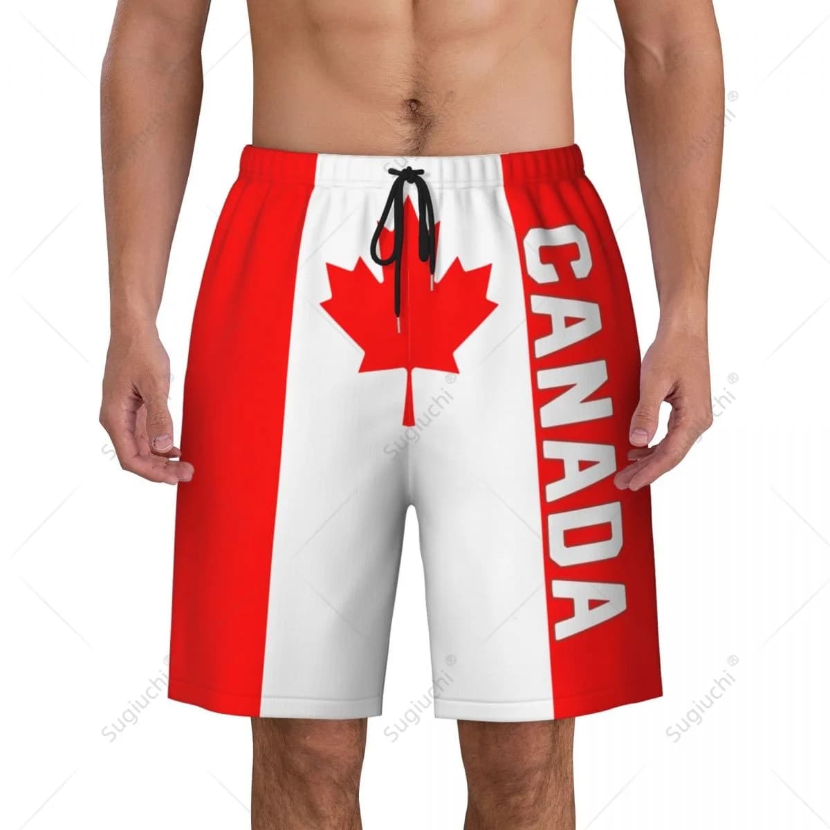 Pantaloni da spiaggia con bandiera canadese da uomo Pantaloncini da surf Surf Ragazzi Calcio Ciclismo Costumi da bagno Corsa in poliestere