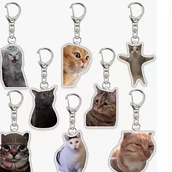 Hot Style Internet Celebrity Cat Head Expression Keychain Sand Sculpture Interesting Memes Cat Head School Bag Small Pendant