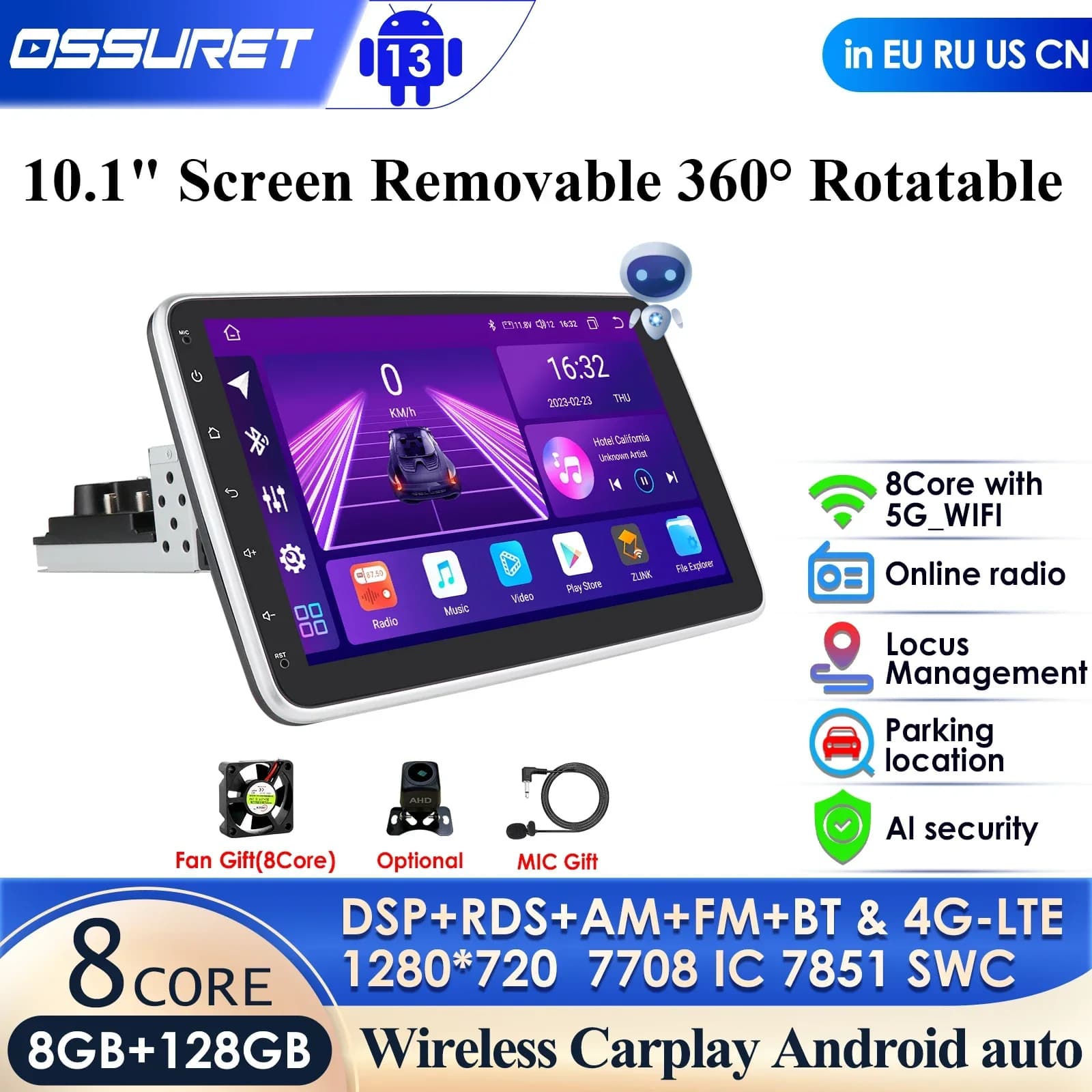 4G Universal 1 Din Car Multimedia Player 10.1 pollici Touch Screen Autoradio Stereo Video GPS WiFi Auto Radio Android Carplay PC Map