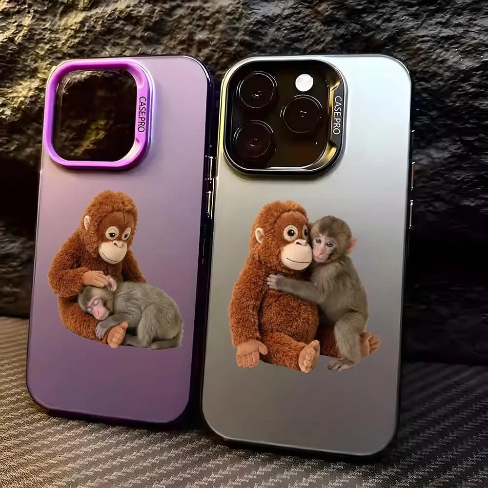 Custodia per telefono Cute Monkey Punch Punch per iPhone 17 16 15 14 13 12 Pro Max Air Aurora Opaca Laser Metallizzata