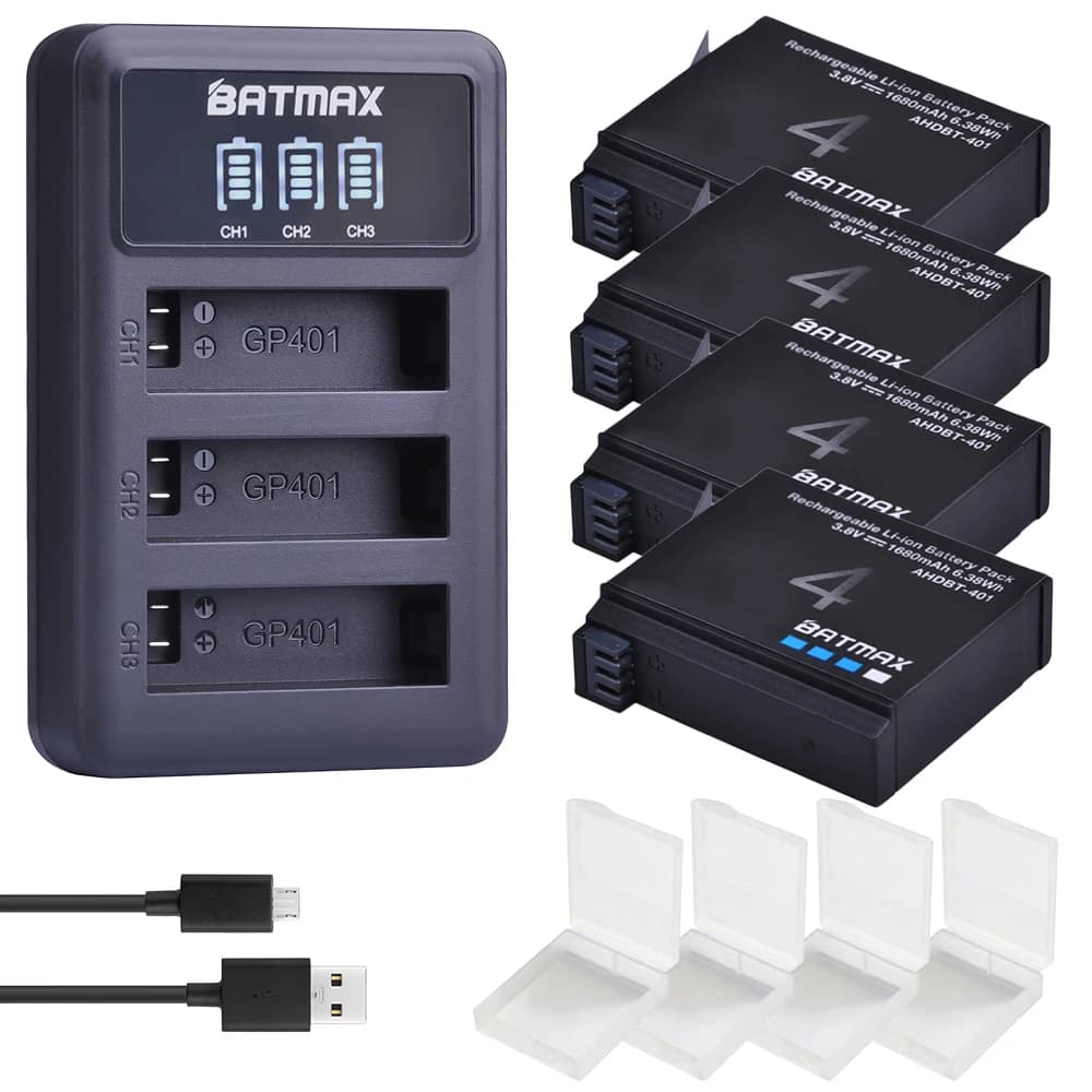 Battery Batmax for Gopro Hero 4 1680mAh + 3 slot LED Charger for GoPro HERO 4 Sports Camera Accessories