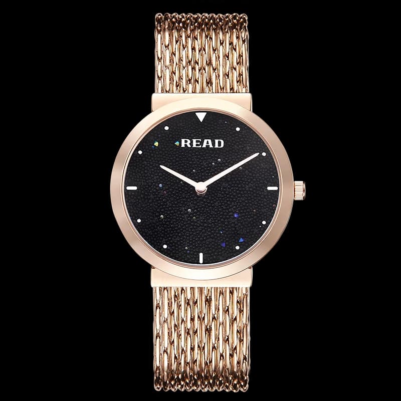 READ Ladies Analog Dress Watch | Sparkle Black Dial | Metal Mesh Bracelet | Daily Water Resistant Fashion Women Wrist Watch