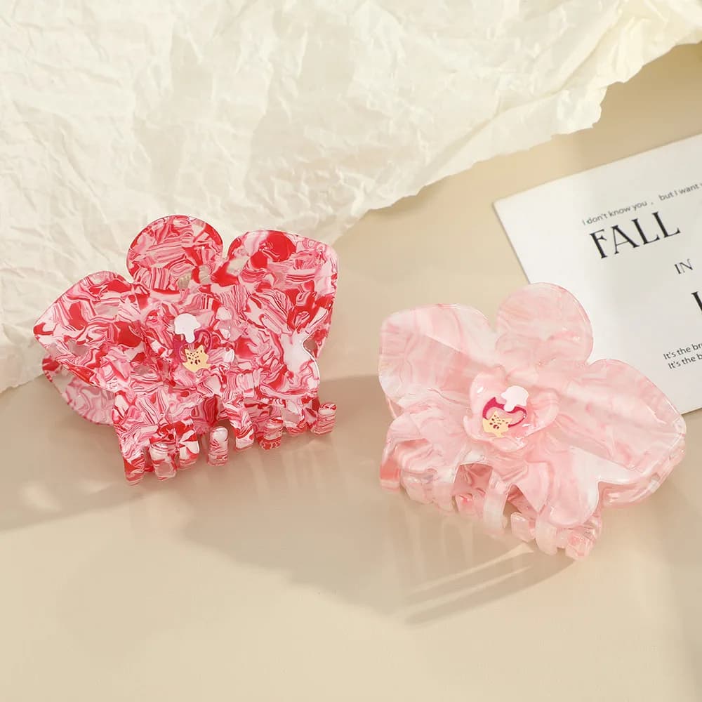 New sweet and elegant hair clip in acrylic in the shape of Phalaenopsis, Korean style, woman hair accessory.
