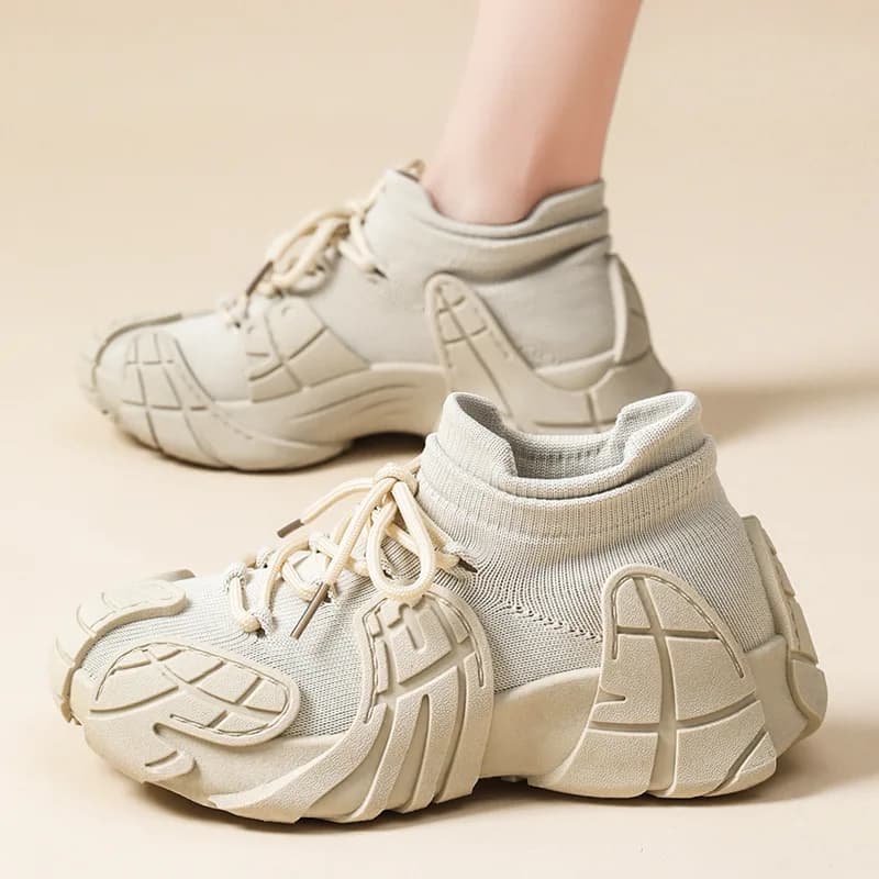 Scarpe da donna con suola spessa, sneakers traspiranti in maglia, scarpe casual a forma di polpo, scarpe con rialzo interno.