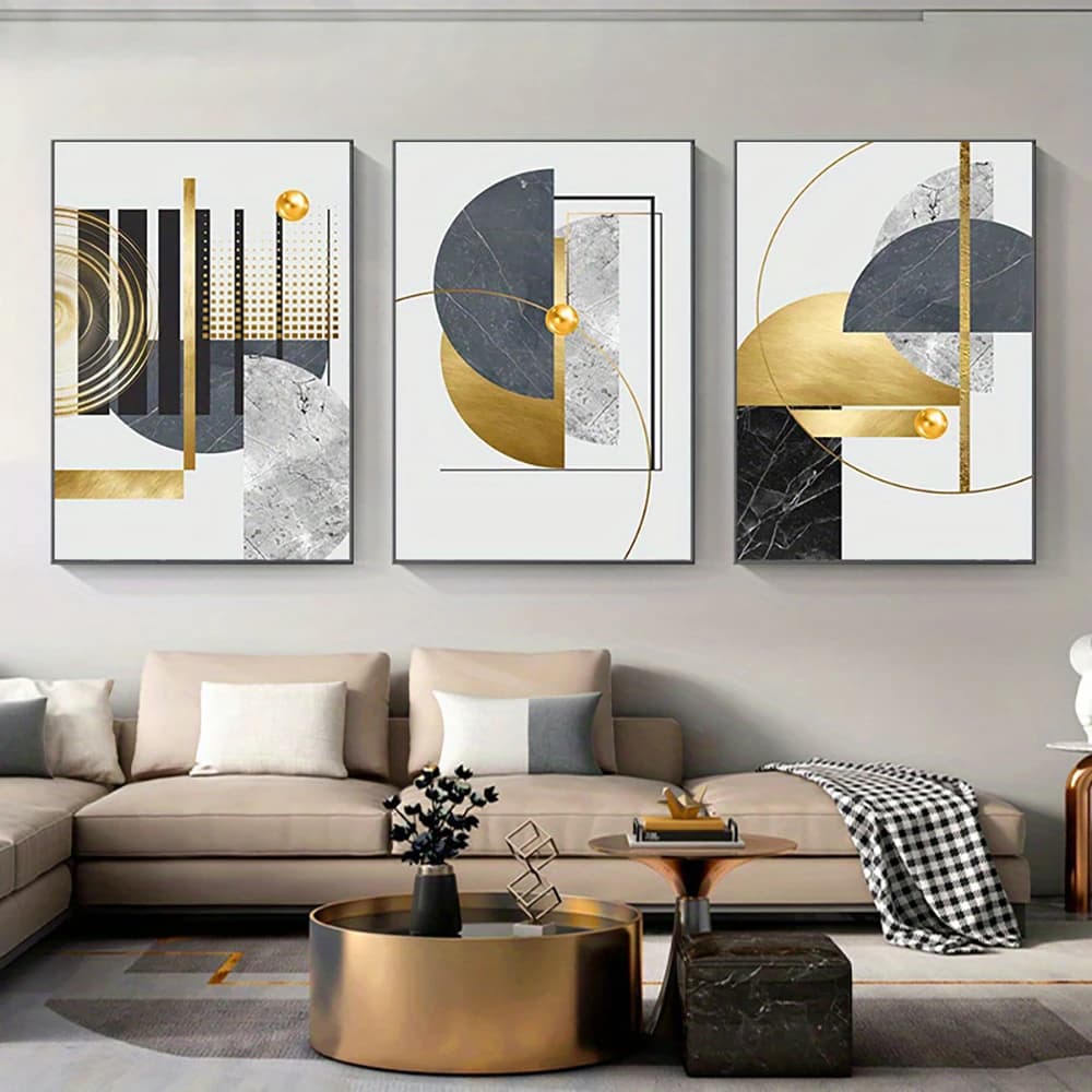 3 pezzi astratti motivi geometrici dorati dipinti su tela poster in lamina d'oro immagini moderne da parete per soggiorno decorazioni per la casa