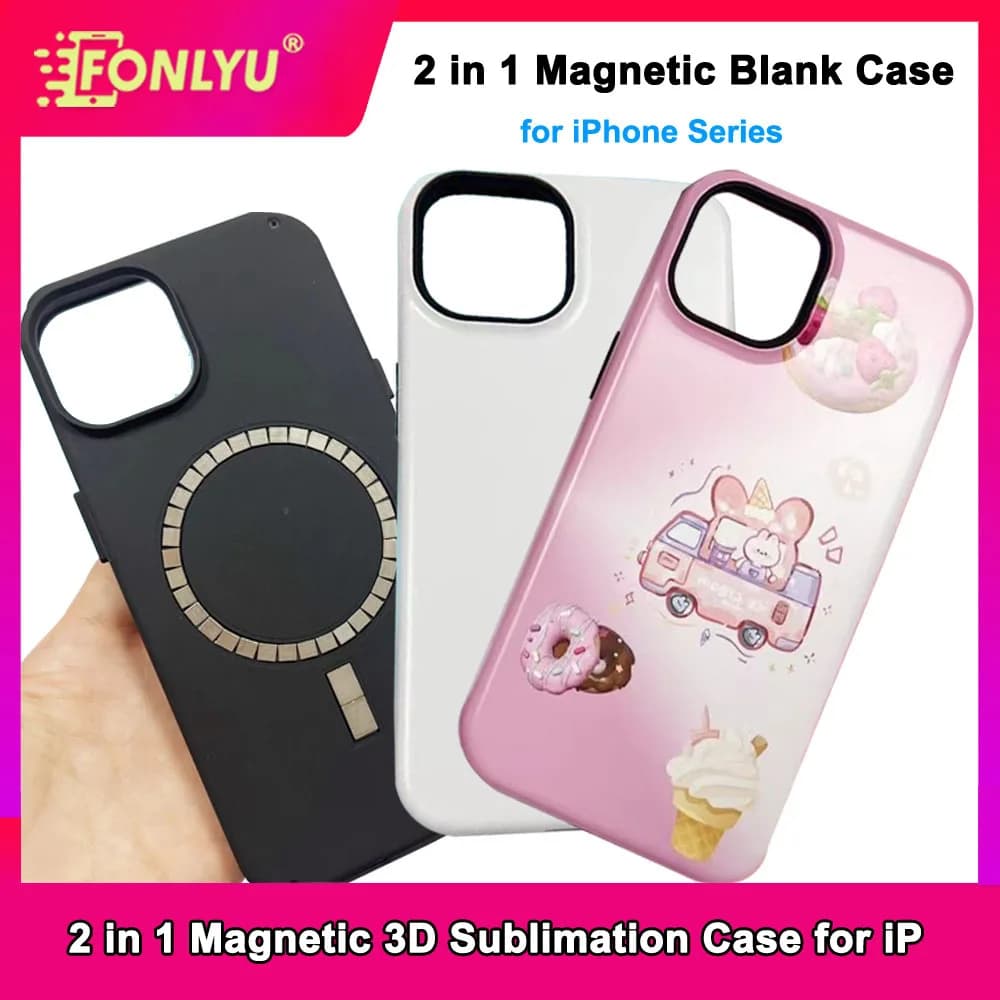 FONLYU Magnete 2 in 1 Custodia magnetica vuota per iPhone 17 16 15 14 13 12 Pro Max Plus Coperture per sublimazione 3D fai da te per telefono