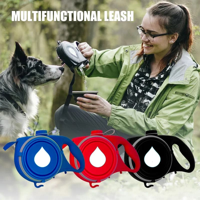 Guinzaglio multifunzione per cani da compagnia con Dispenser per sacchetti per rifiuti con ciotola per bottiglia d'acqua incorporata SDF-SHIP