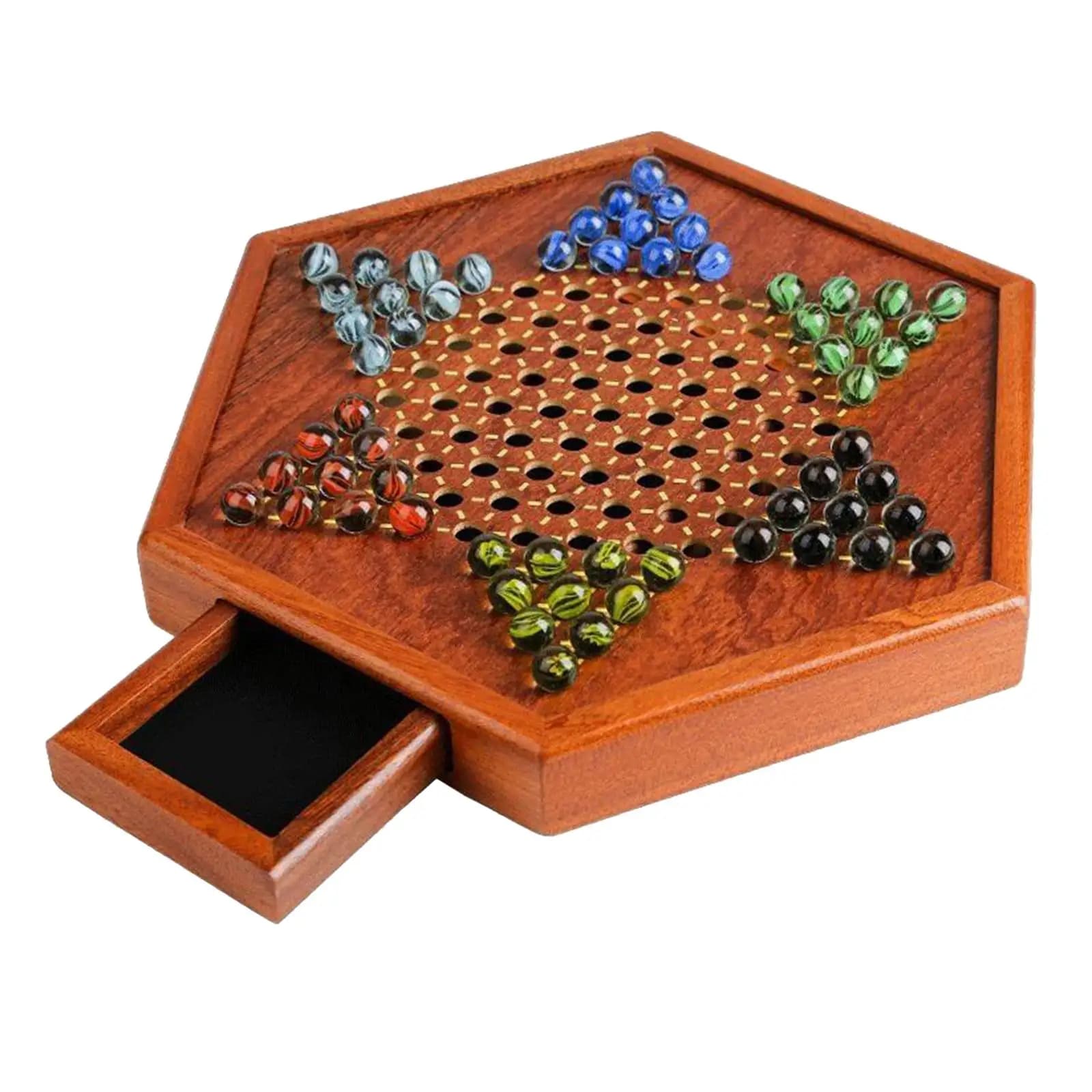 Dama cinese, Set da gioco in legno, cassetti portaoggetti integrati, 6 Set in marmo multicolore, 14mm