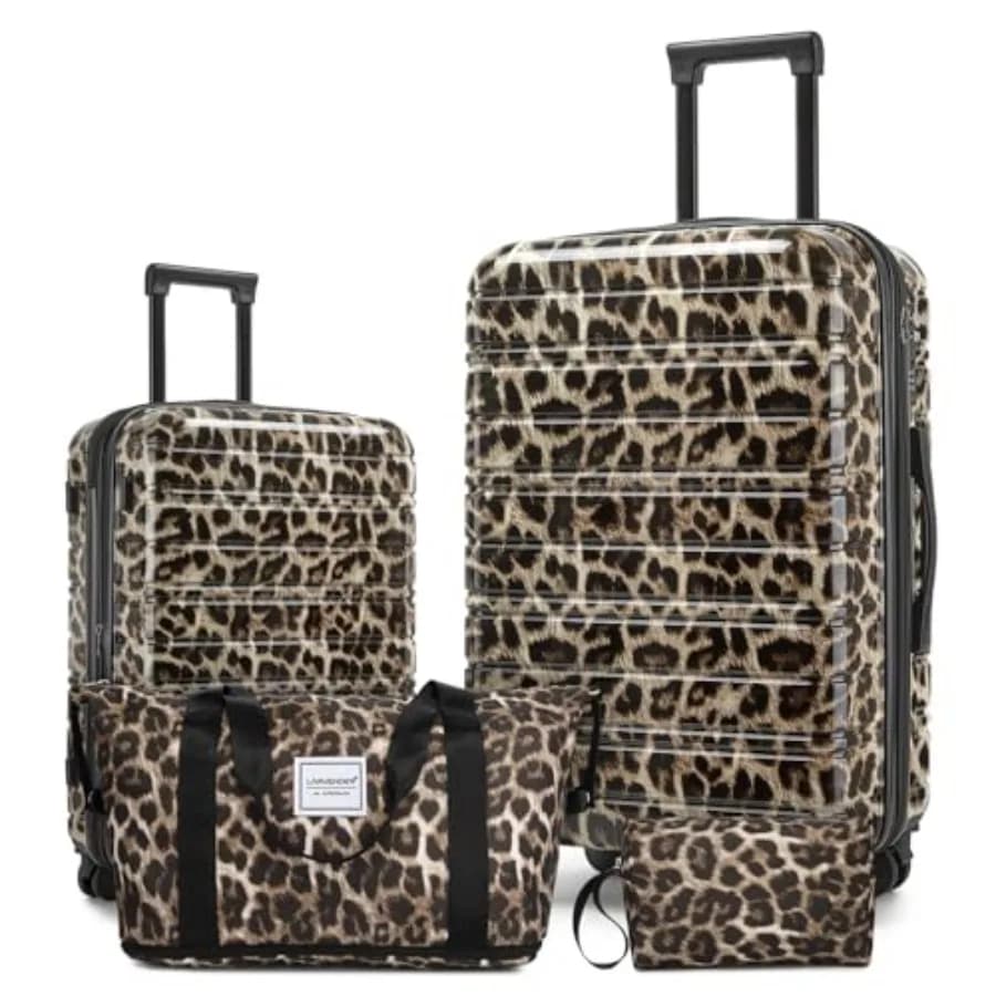 Luggage Sets 4 Pcs for Travel, PC+ABS Expandable Suitcases with Wheels, Black, Lightweight and Durable