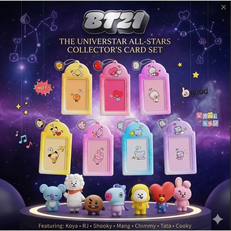 Set di Porta Carte BT21 Koya RJ Shooky Mang Chimmy Tata Cooky, Accessorio Creativo Anime, Regalo Cartoon per Fan