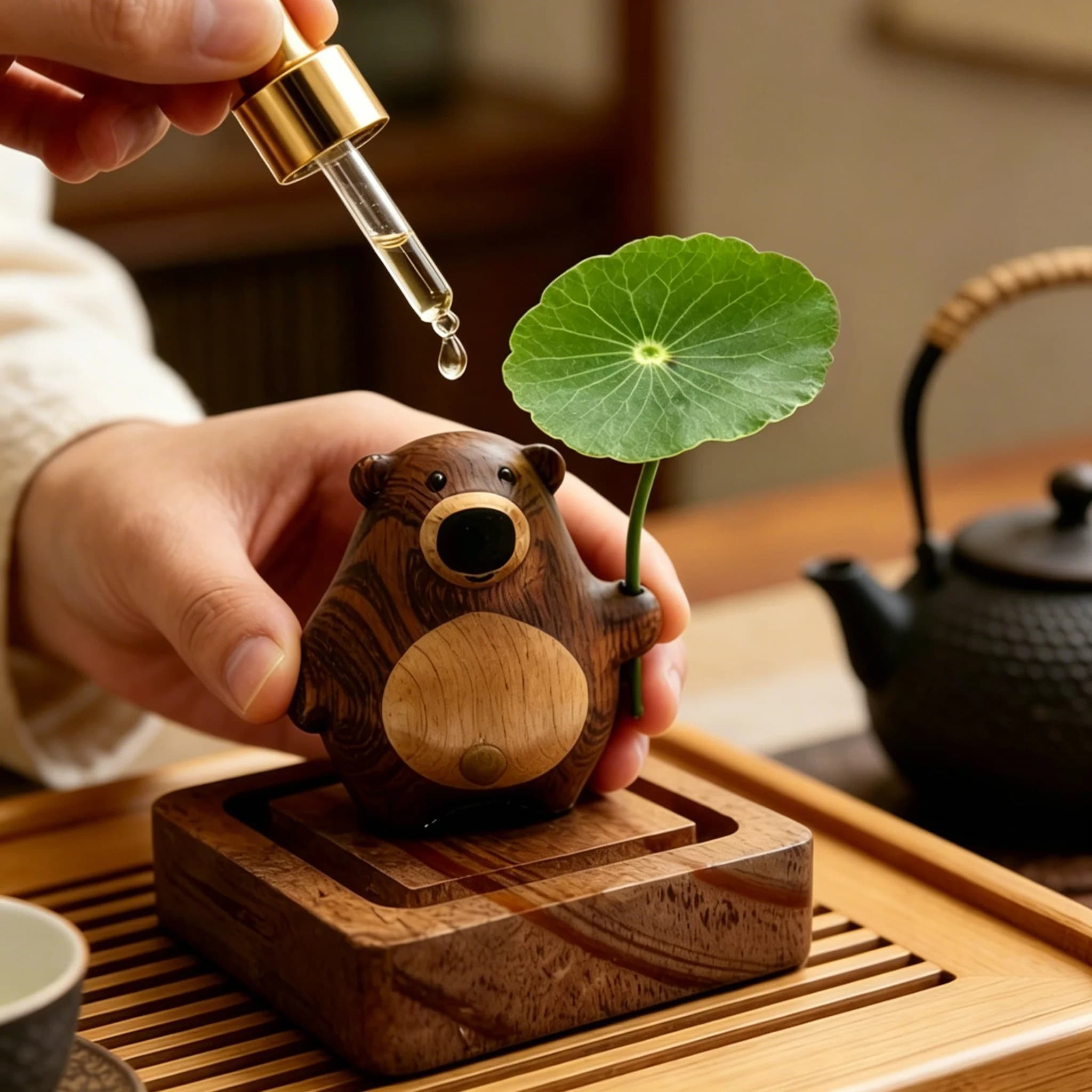 Cute Bear Aroma Diffuser Wood Creative Essential Oil Fragrance Ornament Car Home Bedroom Tea Table Decor Niche Aromatherapy