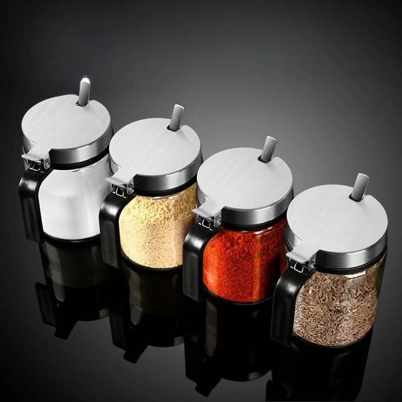 Set di Barattoli in Vetro di Lusso per Spezie, Organizzatore da Cucina, Contenitori per Condimenti con Supporto per Accessori da Cucina
