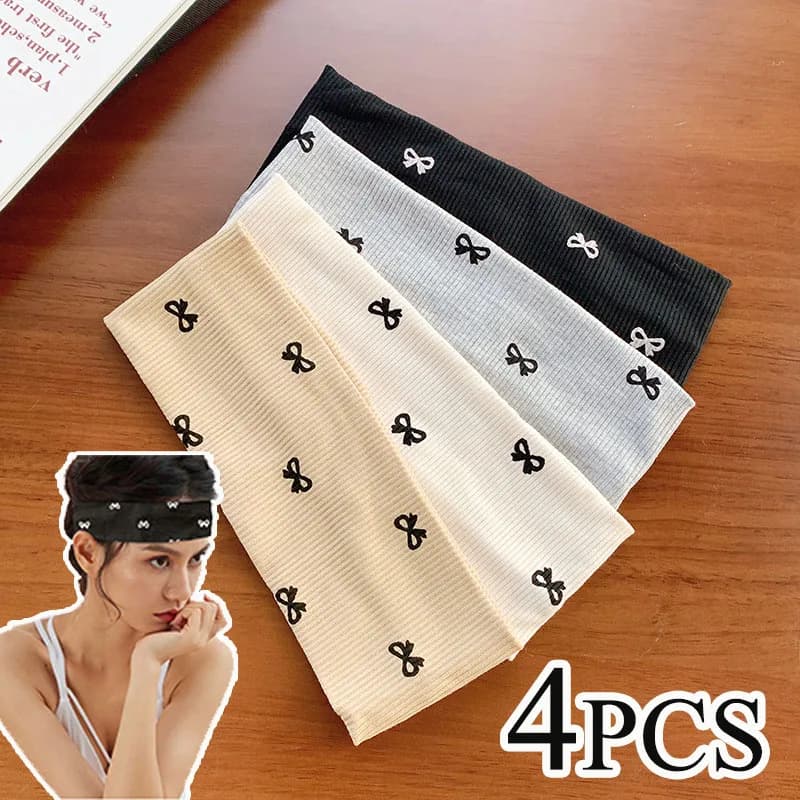 4 pezzi coreano elegante donna bowknot stampa fascia morbida fascia elastica per maglieria yoga trucco fasce per capelli turbante fasce per la testa sportive