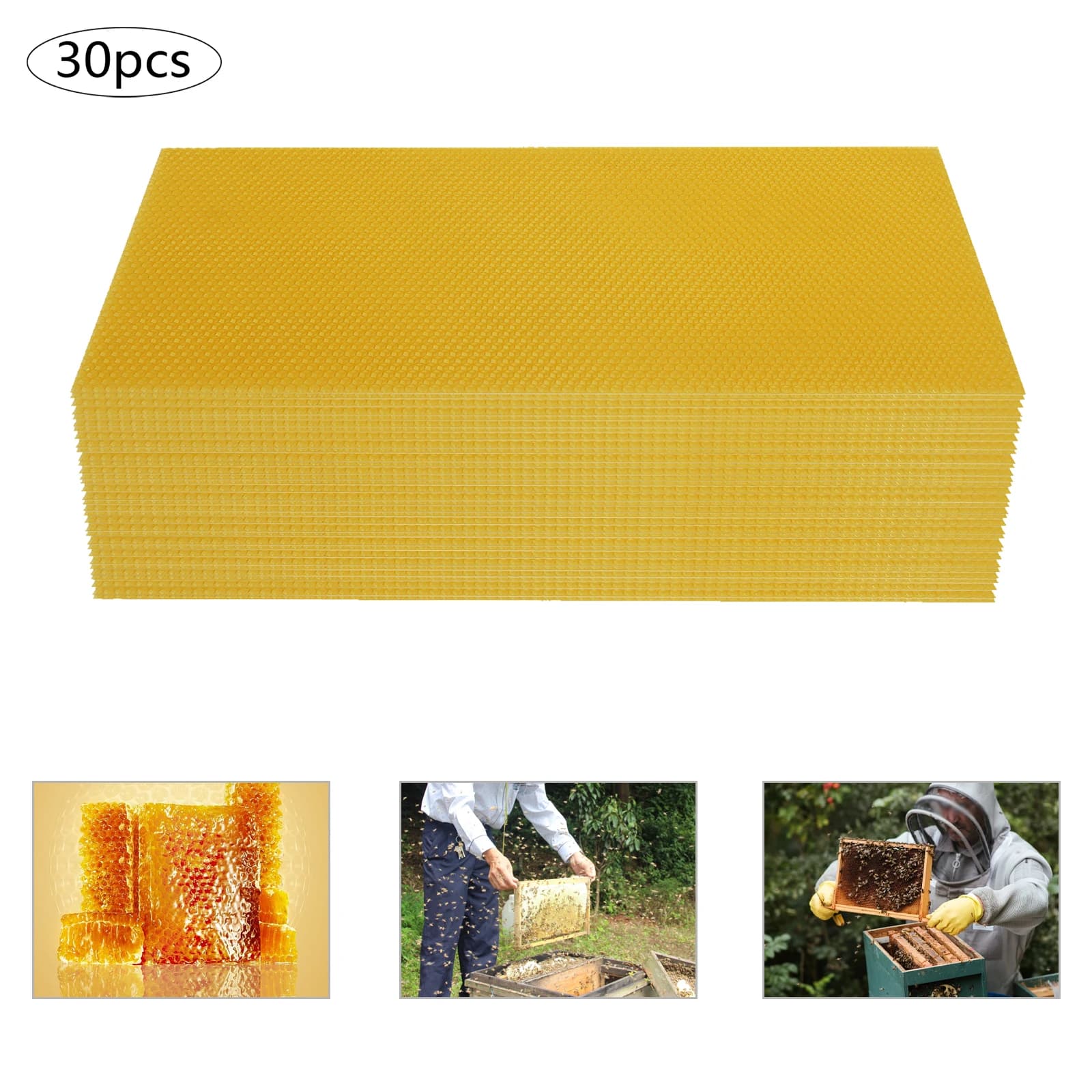 30 pezzi di fondotinta a nido d'ape per cornici di cera per nido d'api al miele, strumento per alveare e miele, fondotinta per apicoltura