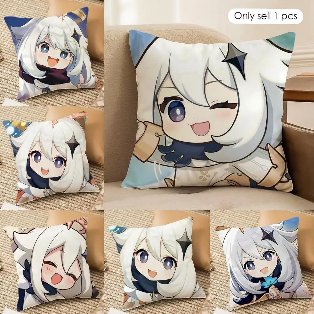 Paimon Genshin Impact Cushion Cover Silky Short Plush Invisible Zipper Dustproof Sofa Pillow Case For Home Decor