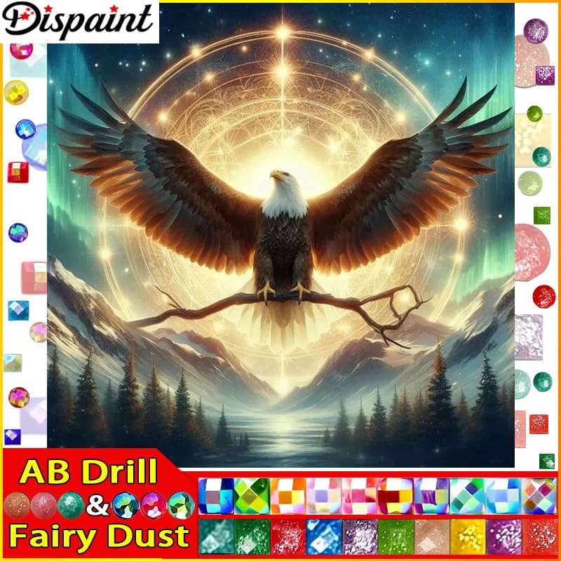 Dispaint Fairy Dust AB 5D Diamante Ricamo Kit di cucito "Eagle Tree Stars" Pittura diamante fai da te Punto croce Decorazione della casa