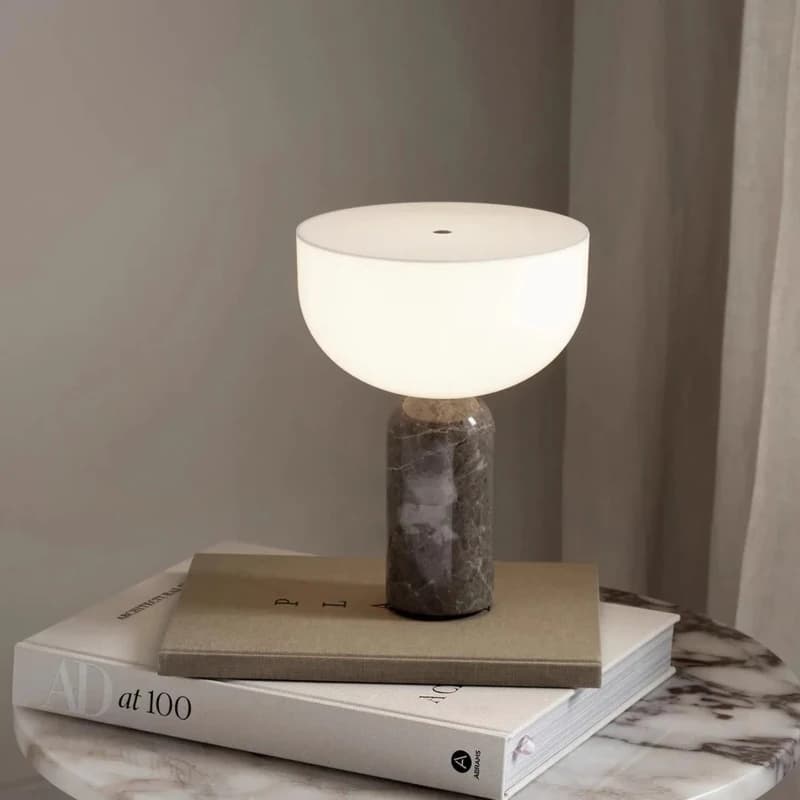 Lampade da tavolo a LED in marmo cilindrico danese Paralume in acrilico bianco Luci da scrivania ricaricabili per soggiorno, studio, ristorante, camera da letto