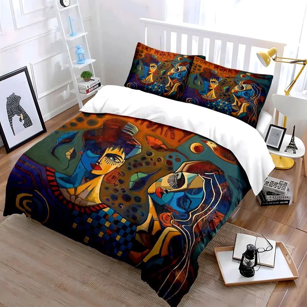 Set di biancheria da letto con motivo artistico astratto in tre pezzi, con 1 copripiumino e 2 federe, singolo, matrimoniale, king size, queen size, idea regalo