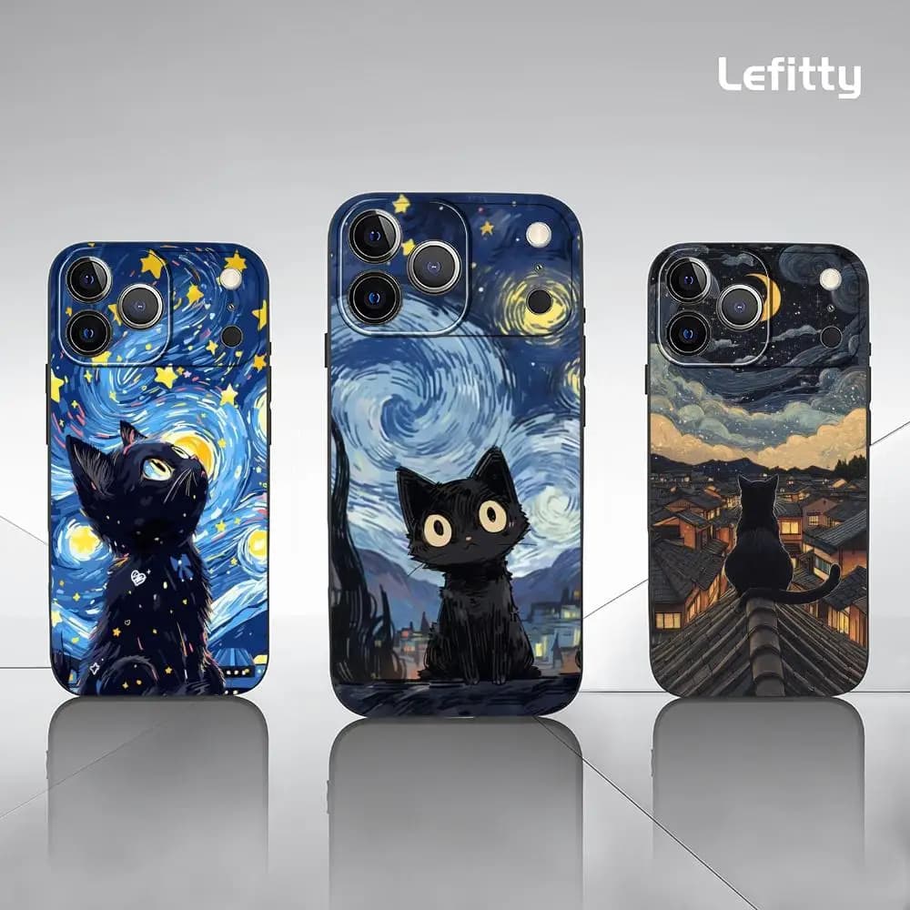 Custodia per telefono Starry Sky Cat per iPhone 17 16 15 14 13 12 PRO MAX PLUS Mini in TPU morbido e delicato sulla pelle