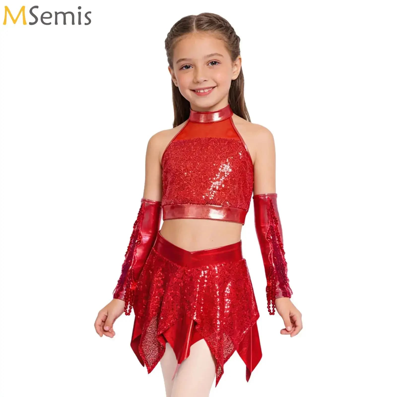 Body da Ginnastica Senza Maniche con Paillettes per Bambine, Abito da Balletto e Pattinaggio Artistico, Costume da Danza Moderna, Jazz e Rave