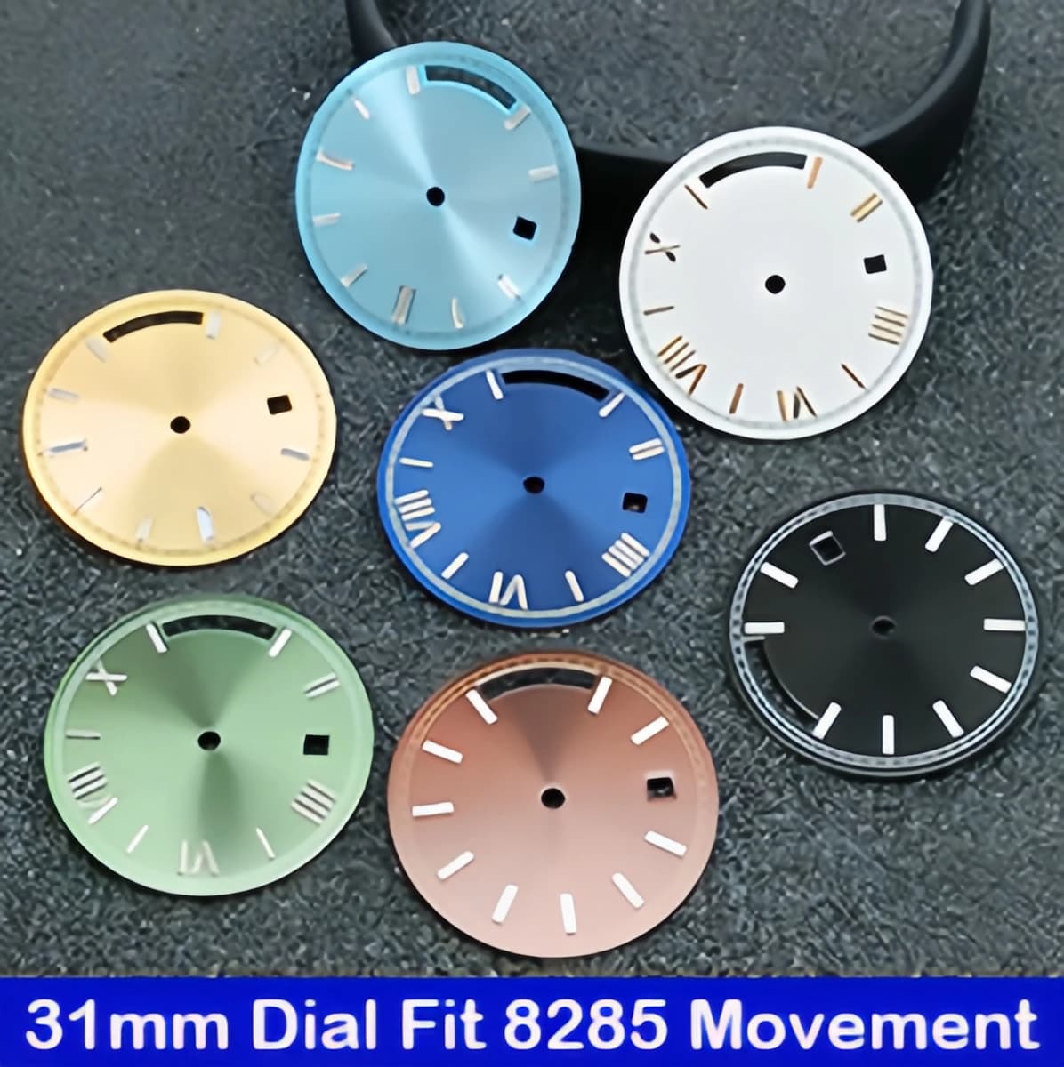 31mm 8285 squares, bright blue, compatible with Miyota 8285 movement, dial with silver/blue/gold/black/white calendar, men's watch accessories