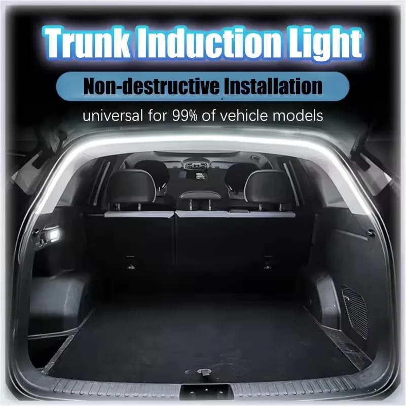 Illuminazione per bagagliaio ad alta luminosità per auto Luce ambientale Decorazione interna Striscia luminosa per portellone posteriore con rilevamento automatico wireless a LED