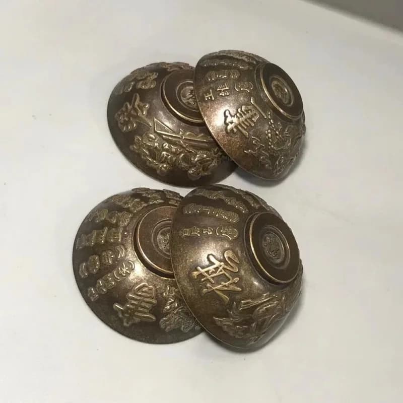 Antique Bronzeware Collection: Qing Dynasty Bronze , Chess, Painting, Calligraphy , Small Tea , Wine Bowls, Set o