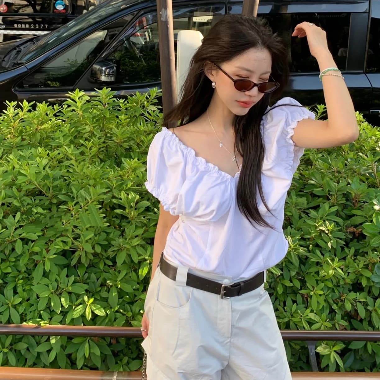 2026 Summer New Korean Style Chic Fashion Versatile Shirt Top Elegant Personality Bubble Sleeve Short Sleeve Women's Blouse