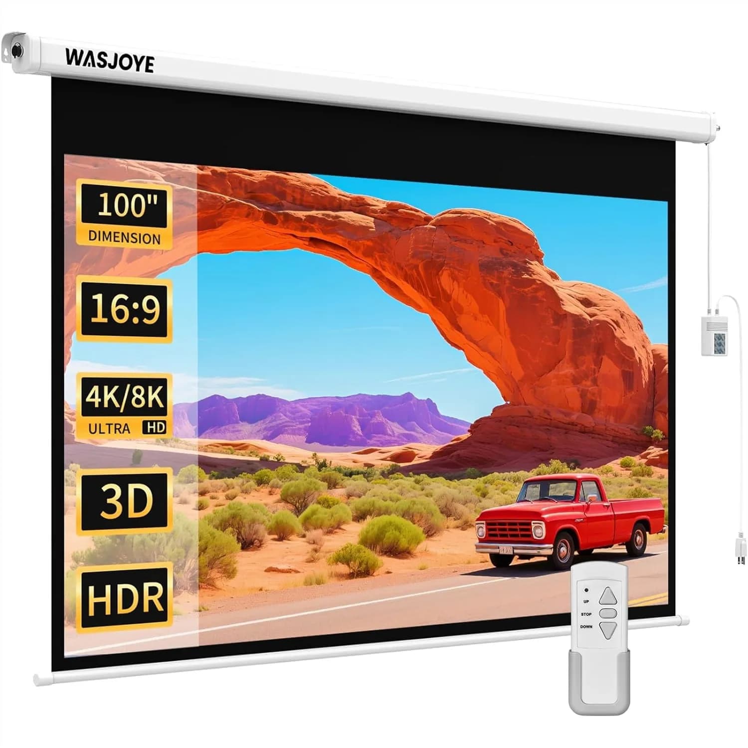 Schermo per Proiettore Motorizzato 100" 16:9, Montaggio a Parete/Soffitto Elettrico con Telecomando, Alimentazione Bilaterale 8K HD per Casa