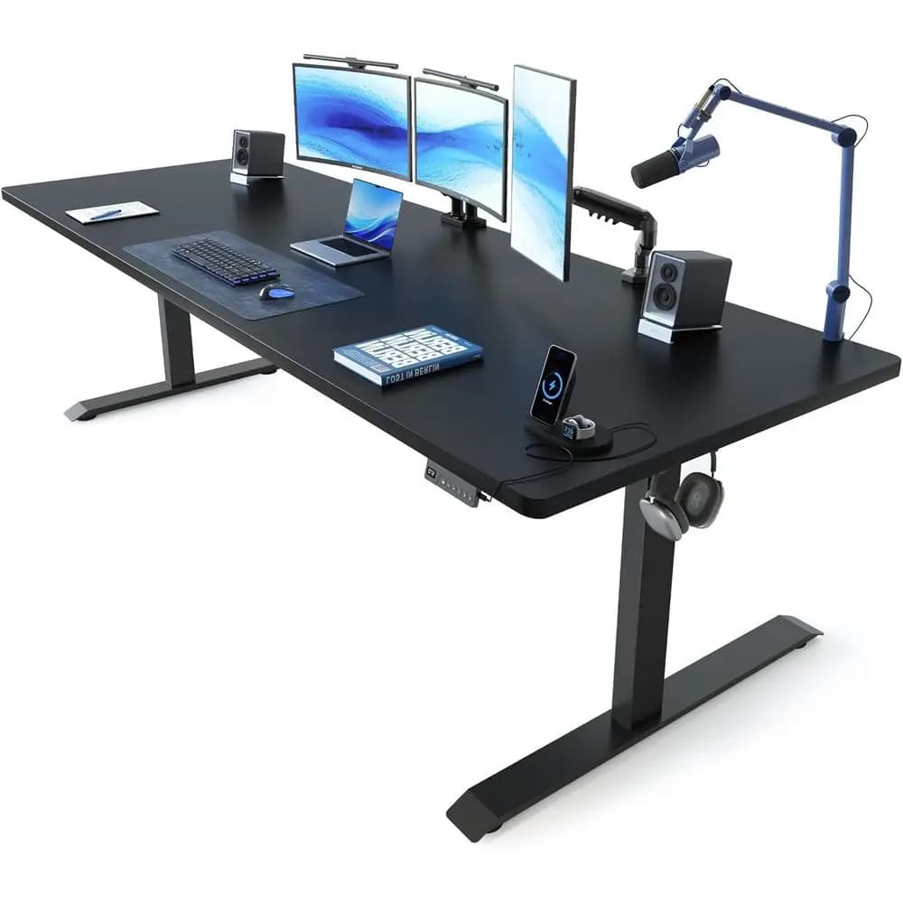 Scrivania regolabile in altezza 37 83 con doppio telaio, gestione cavi, piano in 3 pezzi, spessore 1, nero