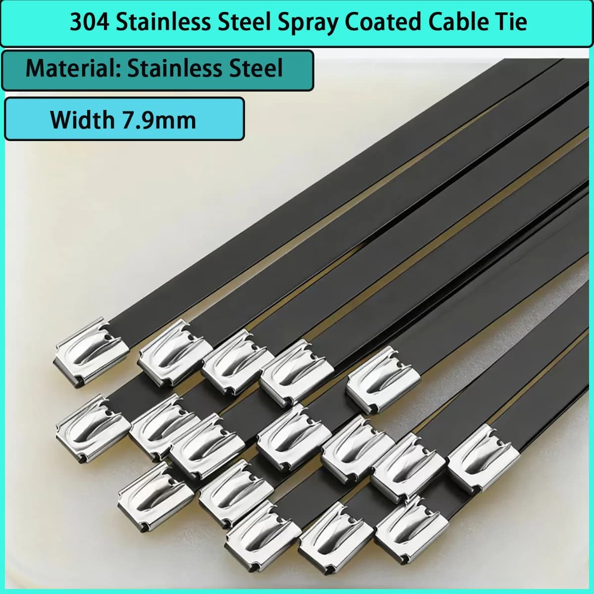 7.9mm wide stainless steel spray coated cable tie suitable for fixed requirements in electrical, pipeline and other scenarios